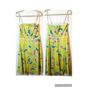 B. Smart Lime Green Butterfly Dress Vintage Y2K Spring Summer 90s Sz 9/10